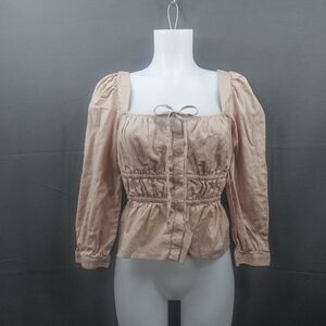 J Crew Womens‎ Top 4 Tan Peasant Cinched Waist Boho Festival Crop Fairy Cottage